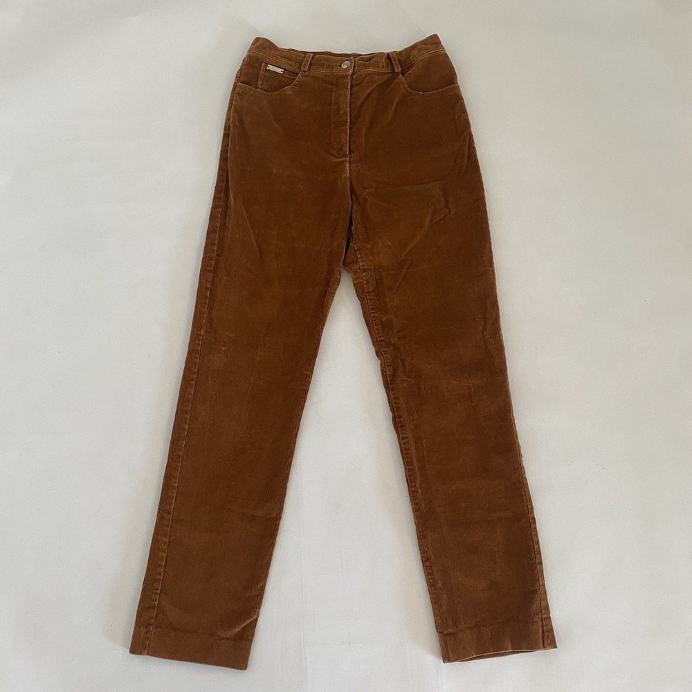 St John Sport Caramel Corduroy Pants 8 Classic Classy Preppy Hi Rise Hemmed 30in